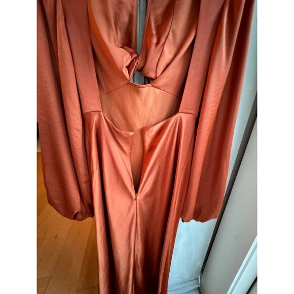 Significant Other Gown Sz 6 Demi Backless Rust Red Satin Long Sleeve Column Maxi - Picture 7 of 15